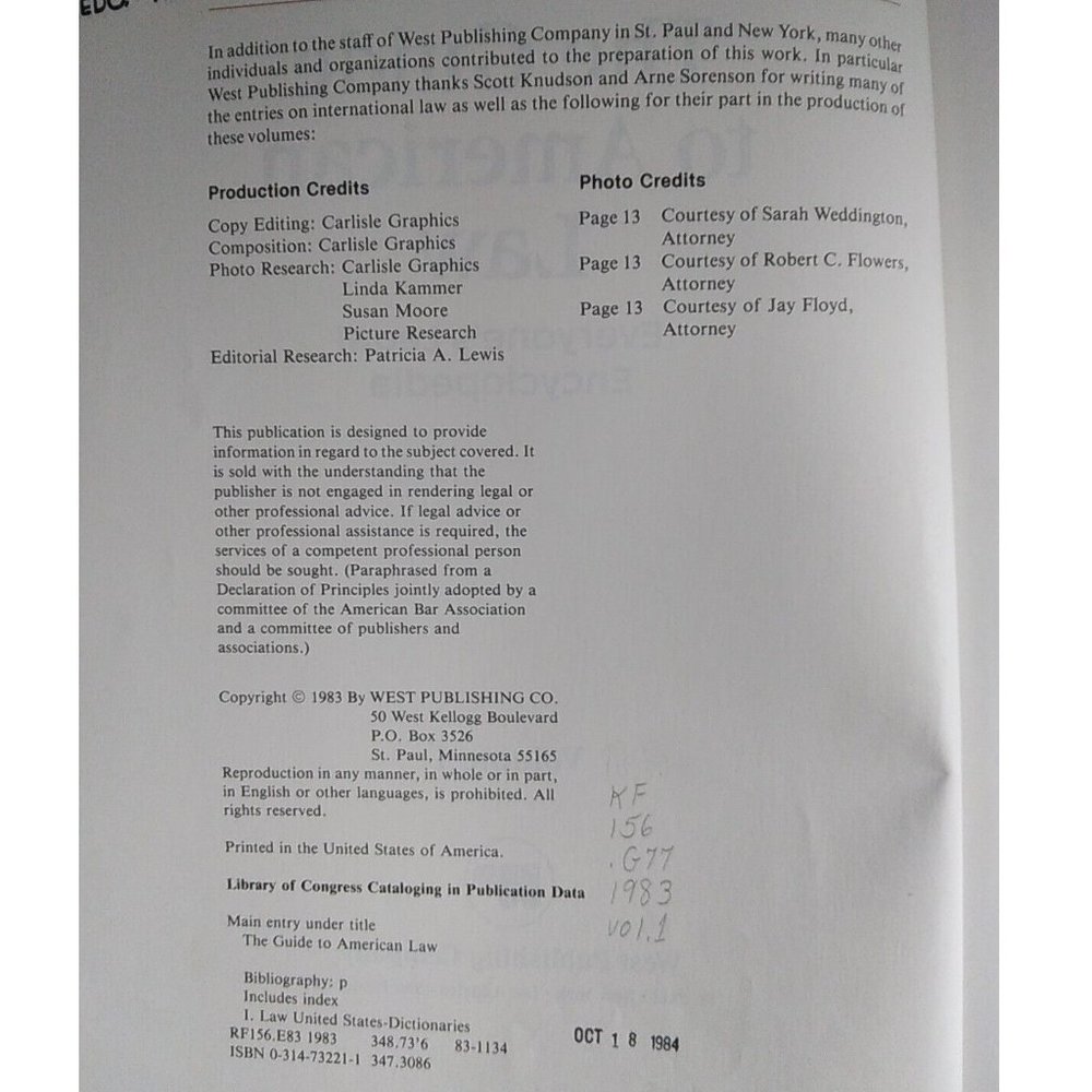 The Guide to American Law Everyone's Legal Encyclopedia Volume 1 A-Award - Picture 6 of 6